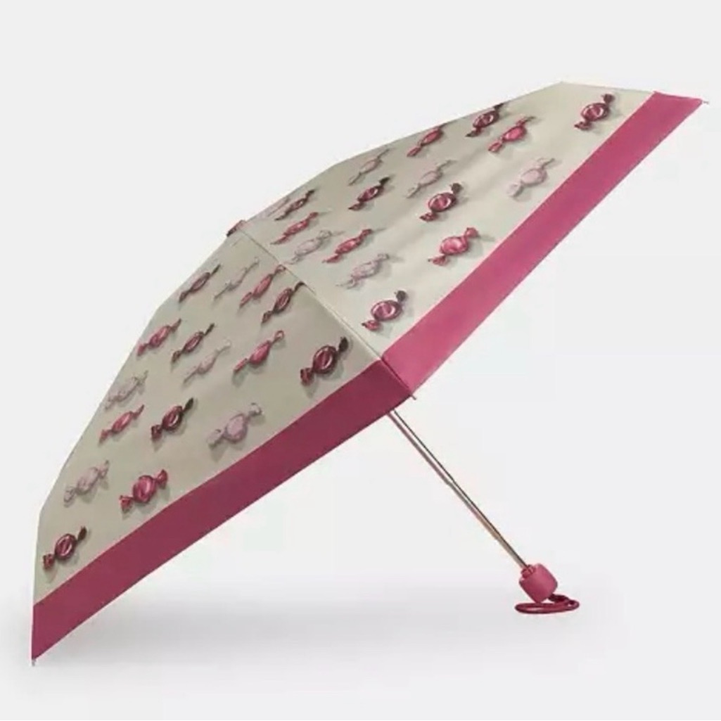 Coach Nwt Uv Protection Pink Candy Print Mini Umbrella